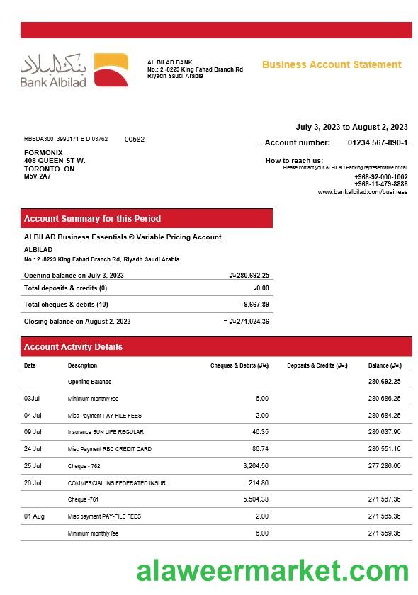Bank Albilad enterprise statement Word and PDF template